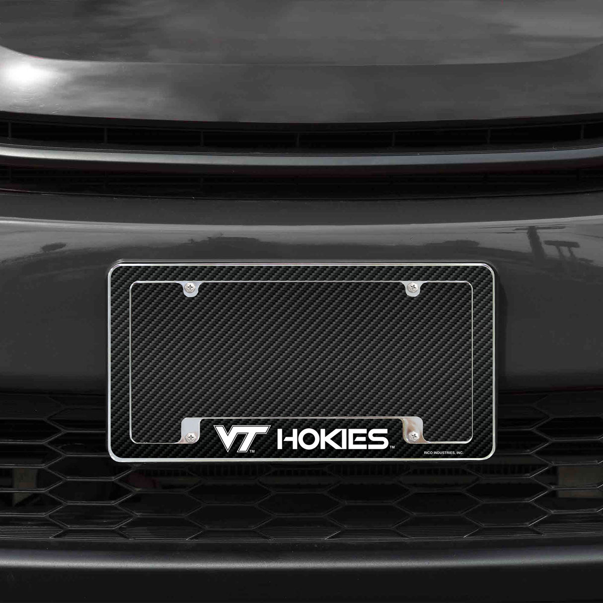 Rico Industries NCAA Virginia Tech Hokies Carbon Fiber 12" x 6" Chrome License Plate Frame-1