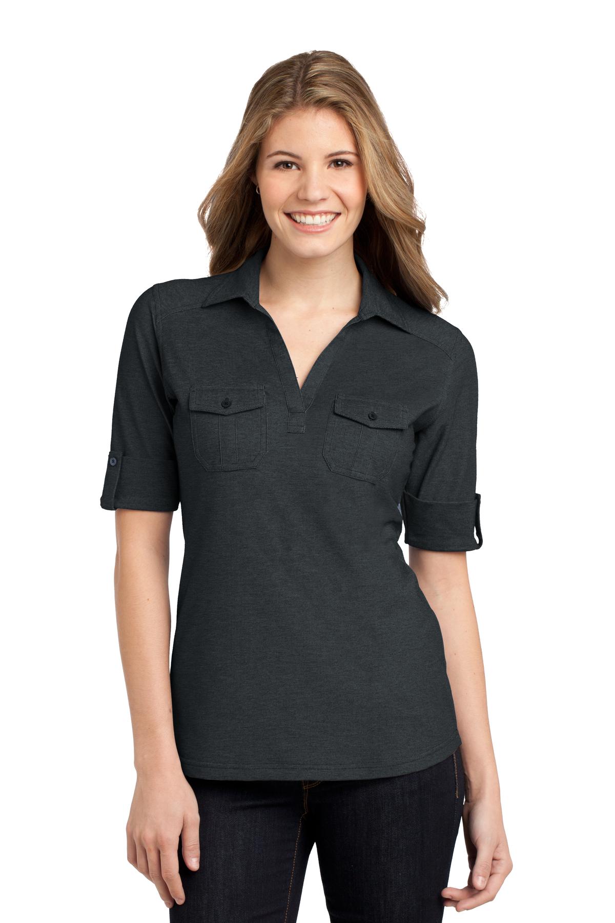 Port Authority Women's Oxford Pique Double Pocket Polo