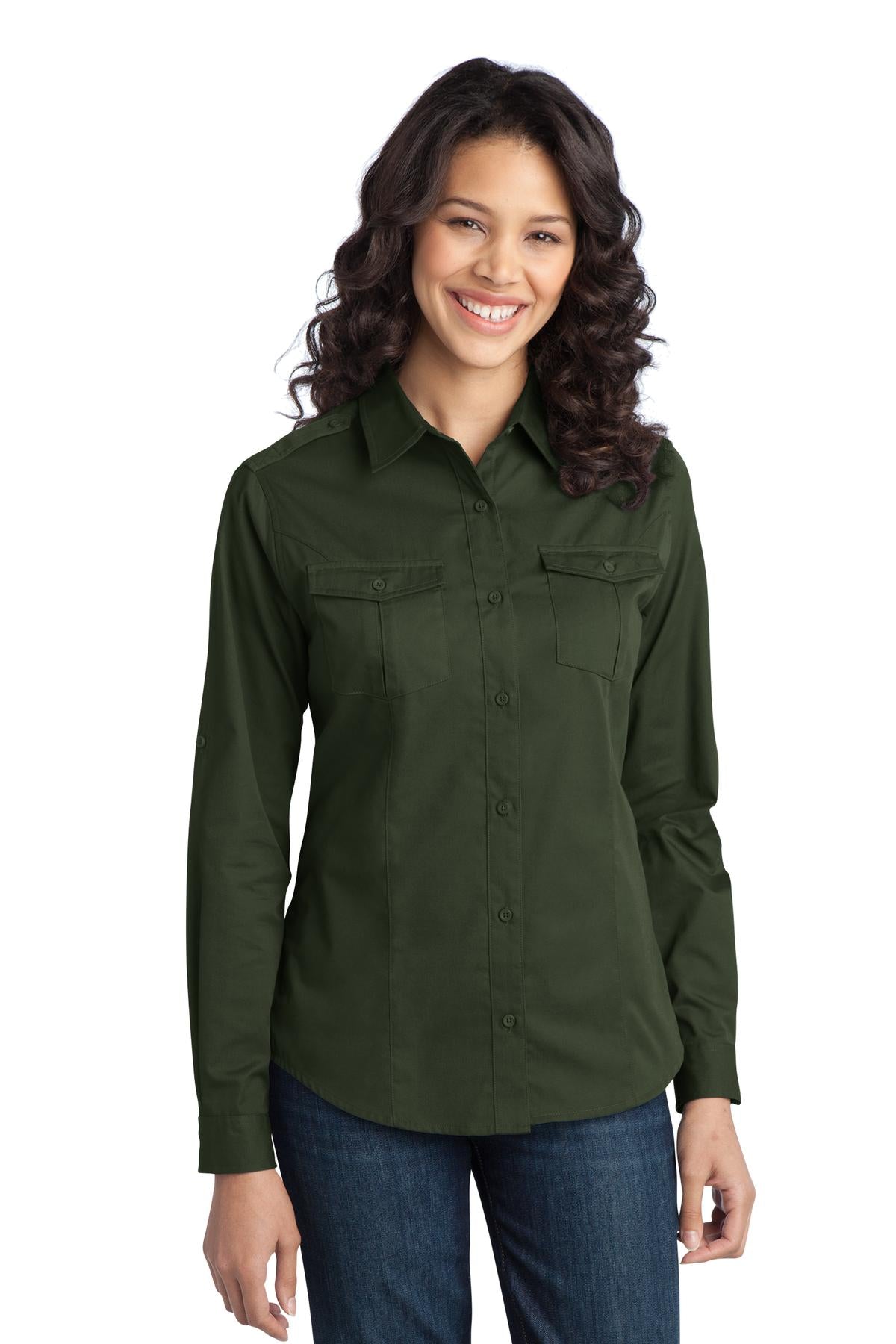 Port Authority Ladies Stain-Release Roll Sleeve Twill Shirt. L649 Womens Apparel Shirts & Tops