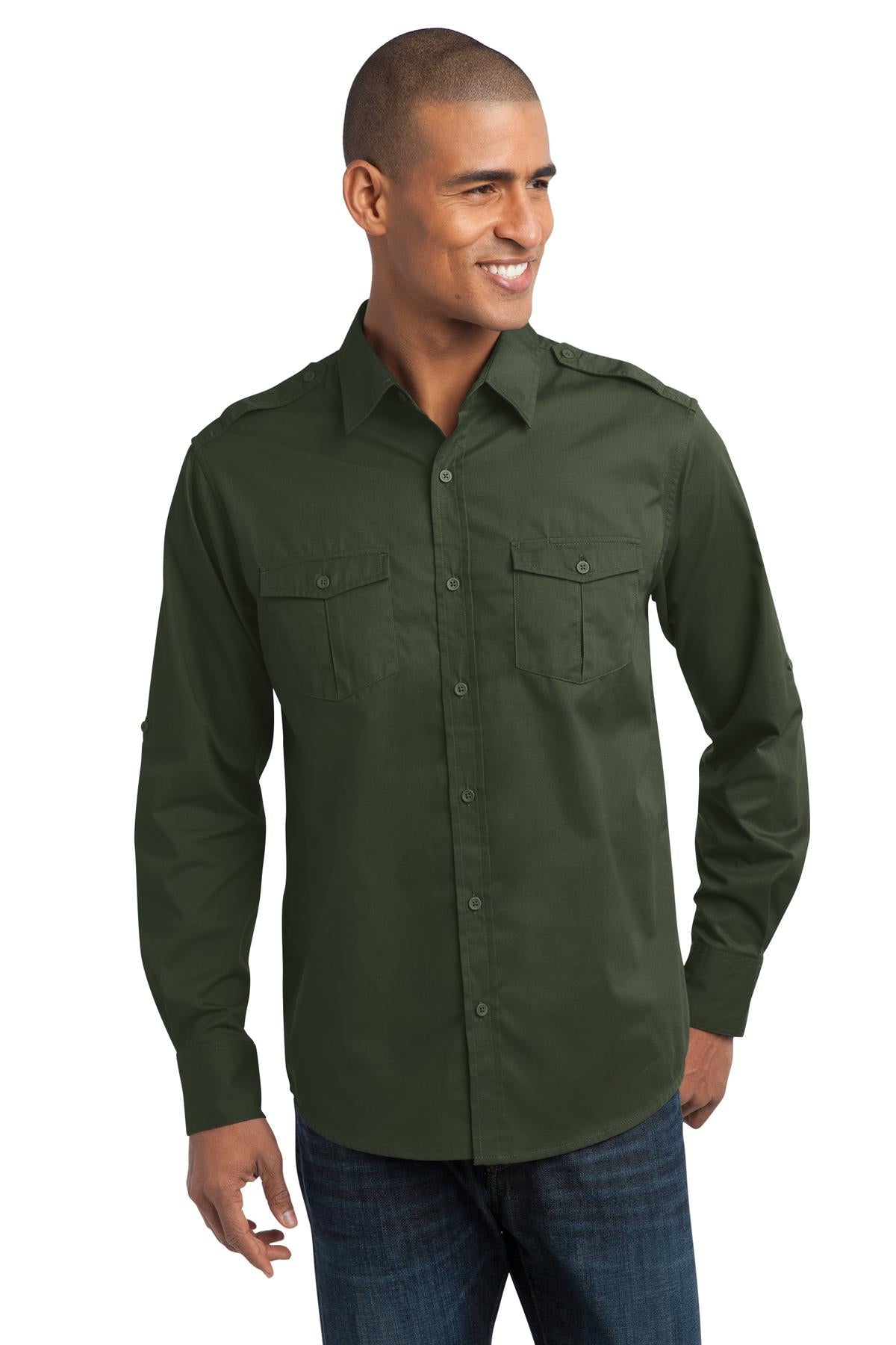 Port Authority Men's Stain-Release Roll Sleeve Twill Shirt. S649 Mens Apparel Shirts & Tops