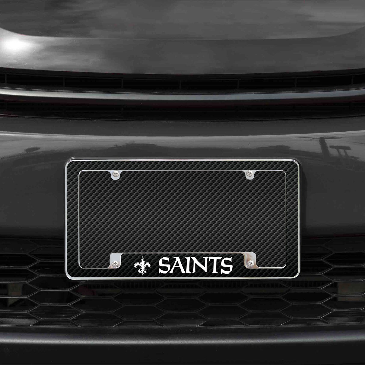 Rico Industries NFL New Orleans Saints Black 12" x 6" Chrome License Plate Frame-1