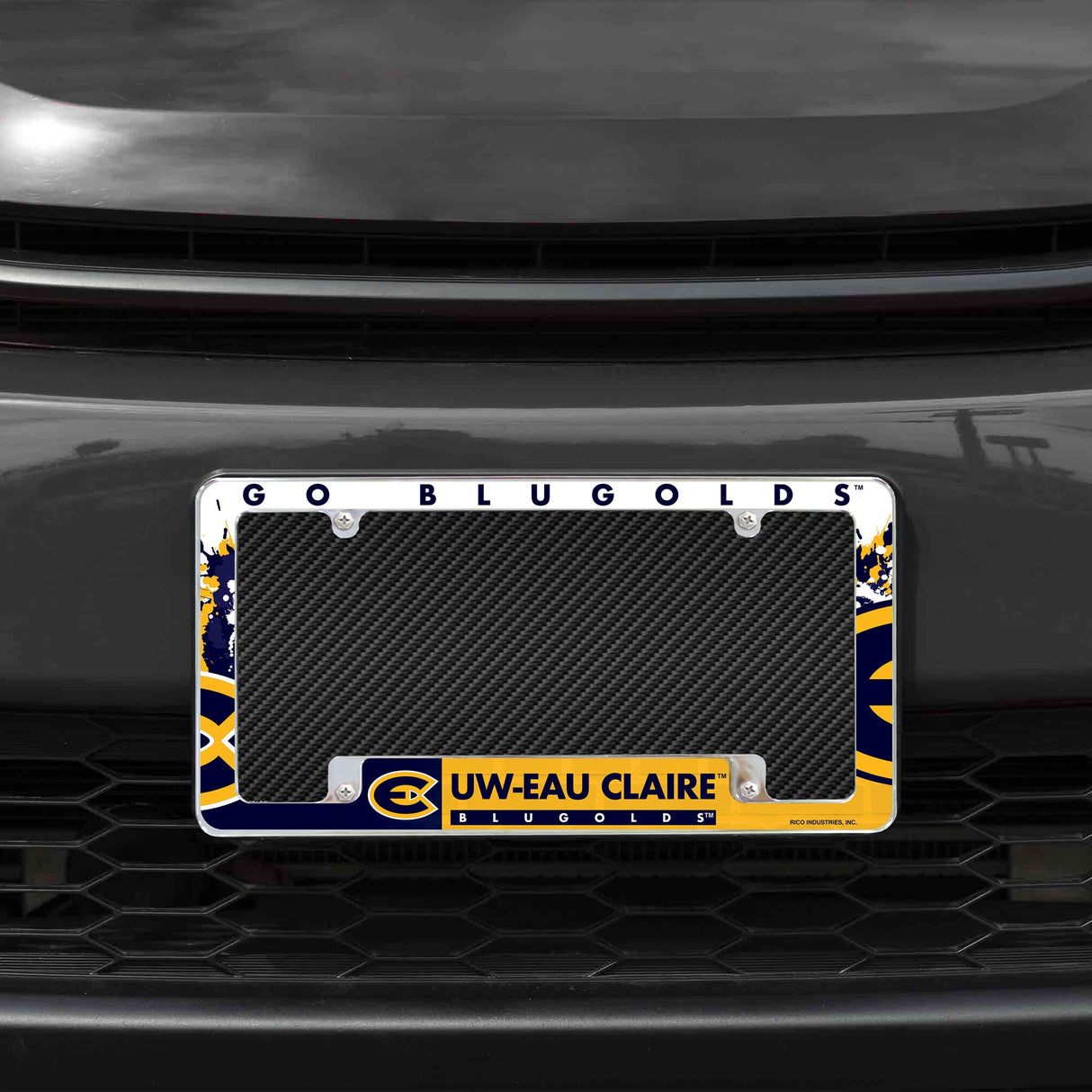 Rico Industries NCAA Wisconsin-Eau Claire Blugolds Primary 12" x 6" Chrome License Plate Frame-1