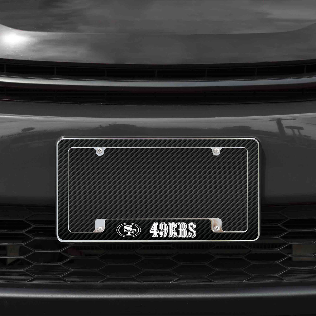 Rico Industries NFL San Francisco 49ers Black 12" x 6" Chrome License Plate Frame-1