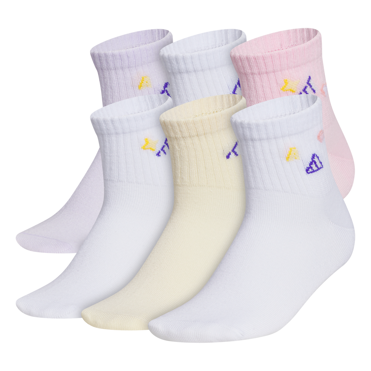 adidas Girl's Charm Fashion 6-Pack Quarter Sock Unisex Accessories Socks