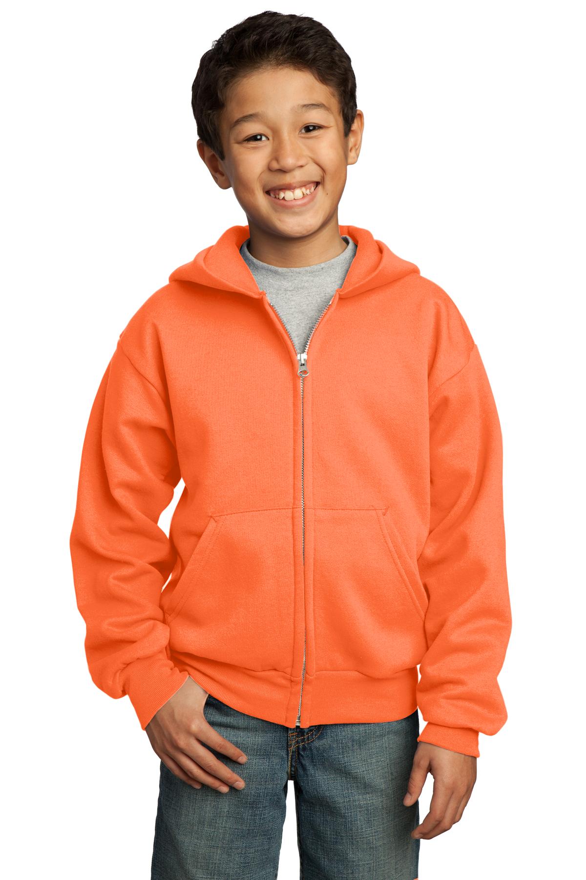 Port & Company Youth Core Fleece Full-Zip Hooded Sweatshirt Youth Apparel Hoodies & Sweatshirts