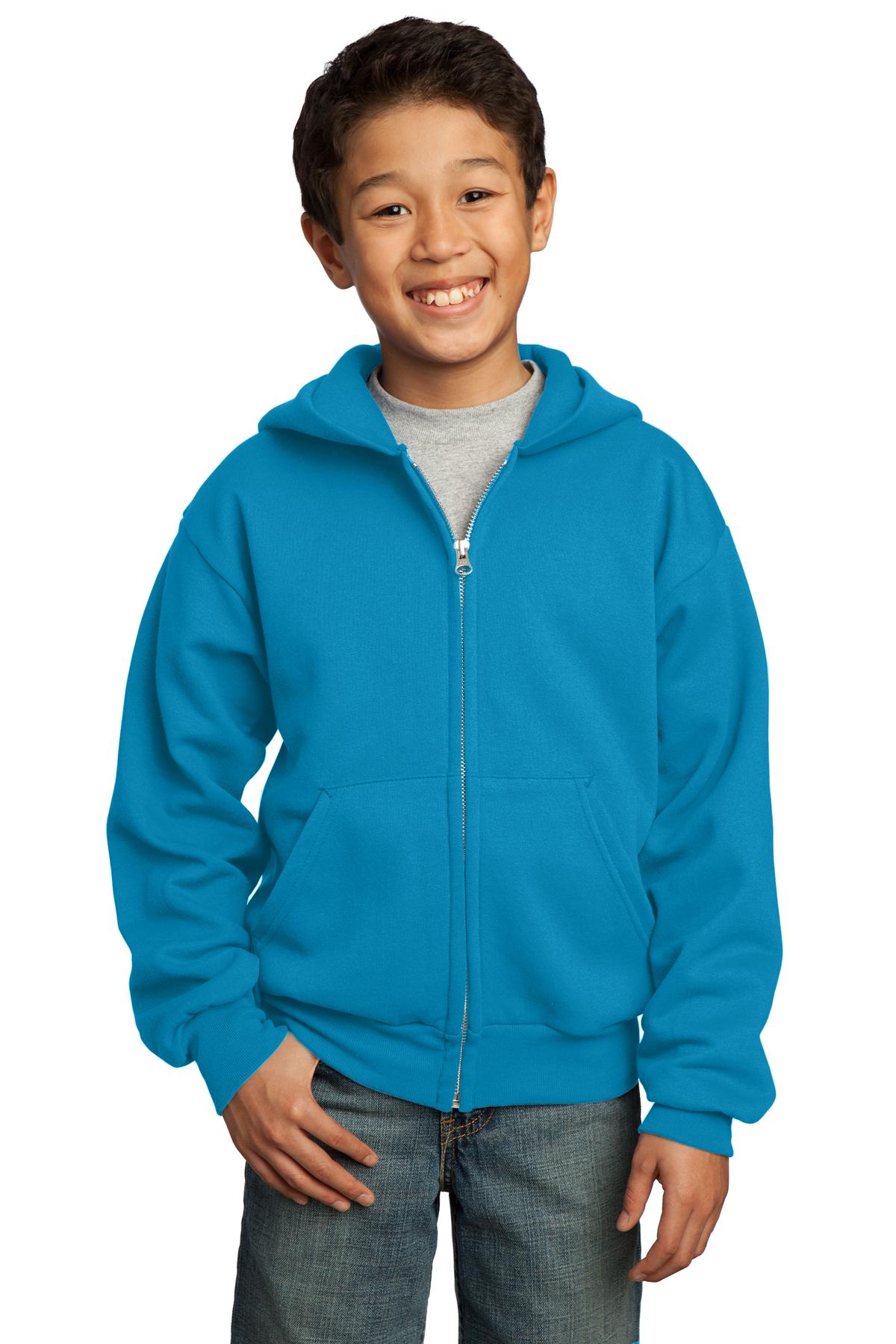 Port & Company Youth Core Fleece Full-Zip Hooded Sweatshirt Youth Apparel Hoodies & Sweatshirts