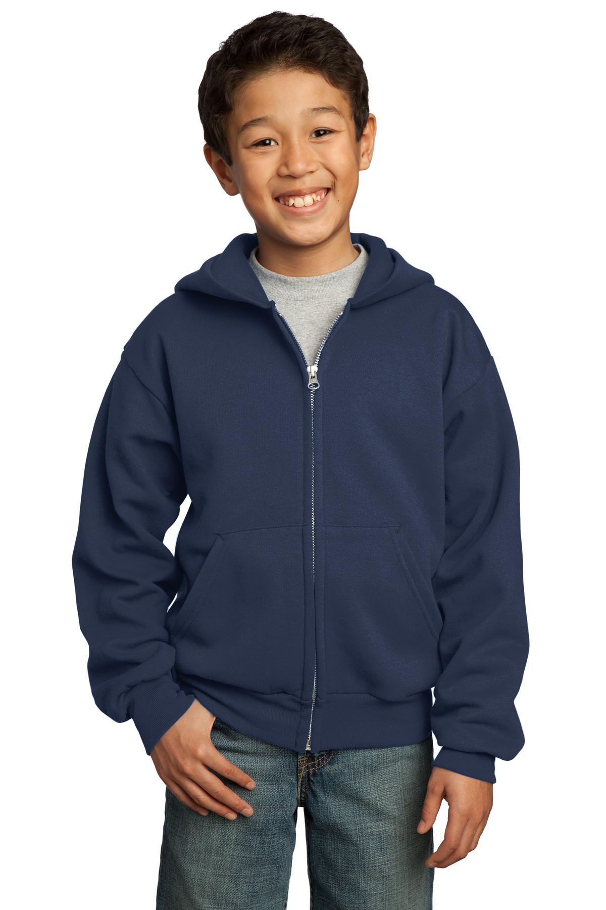 Port & Company Youth Core Fleece Full-Zip Hooded Sweatshirt Youth Apparel Hoodies & Sweatshirts