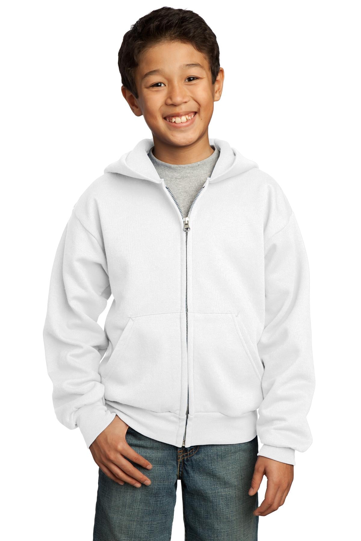 Port & Company Youth Core Fleece Full-Zip Hooded Sweatshirt Youth Apparel Hoodies & Sweatshirts