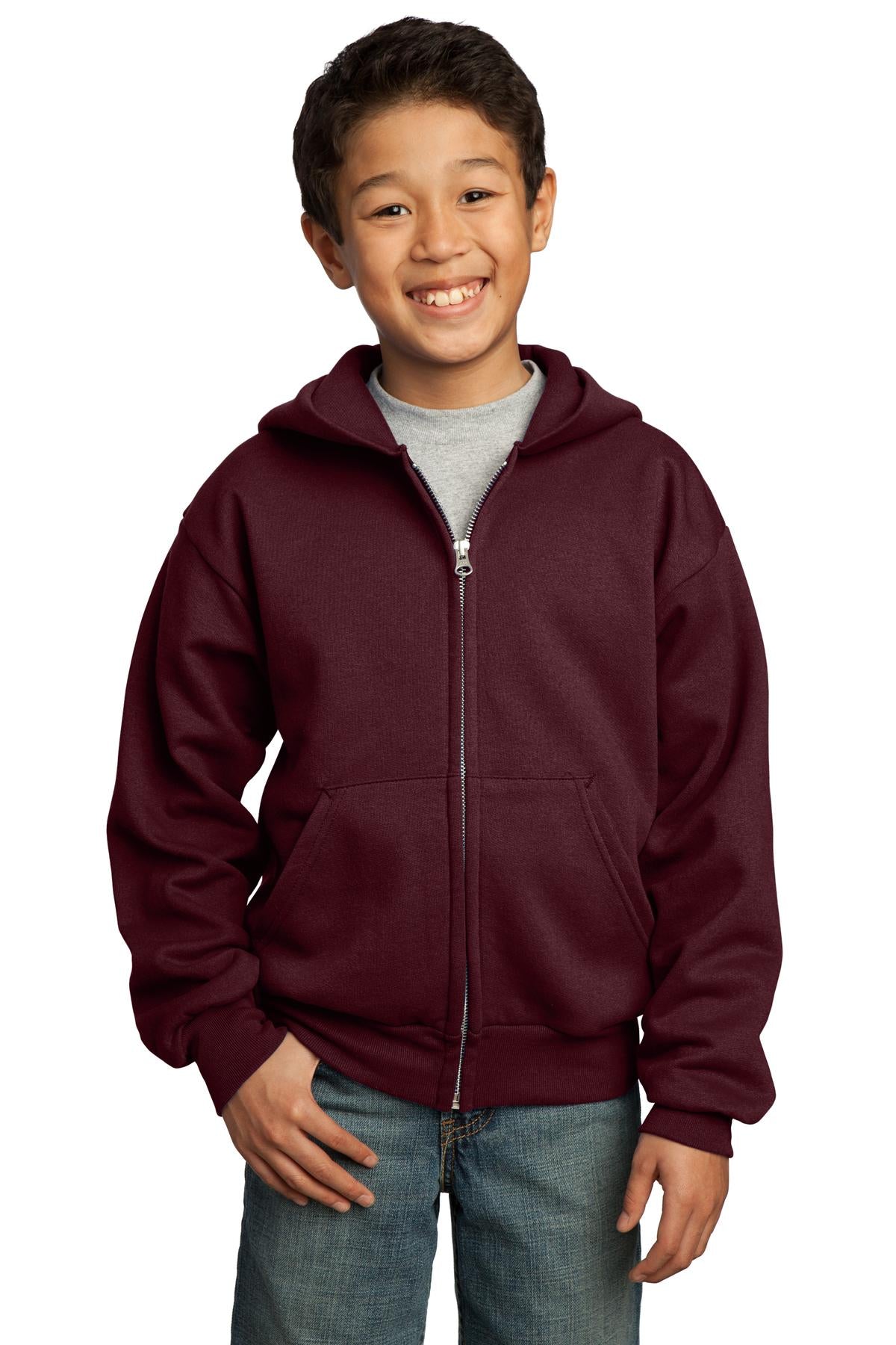 Port & Company Youth Core Fleece Full-Zip Hooded Sweatshirt Youth Apparel Hoodies & Sweatshirts