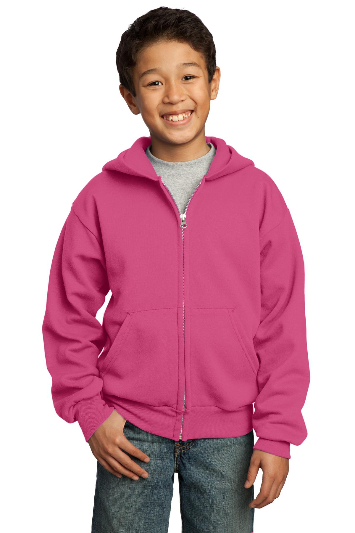 Port & Company Youth Core Fleece Full-Zip Hooded Sweatshirt Youth Apparel Hoodies & Sweatshirts