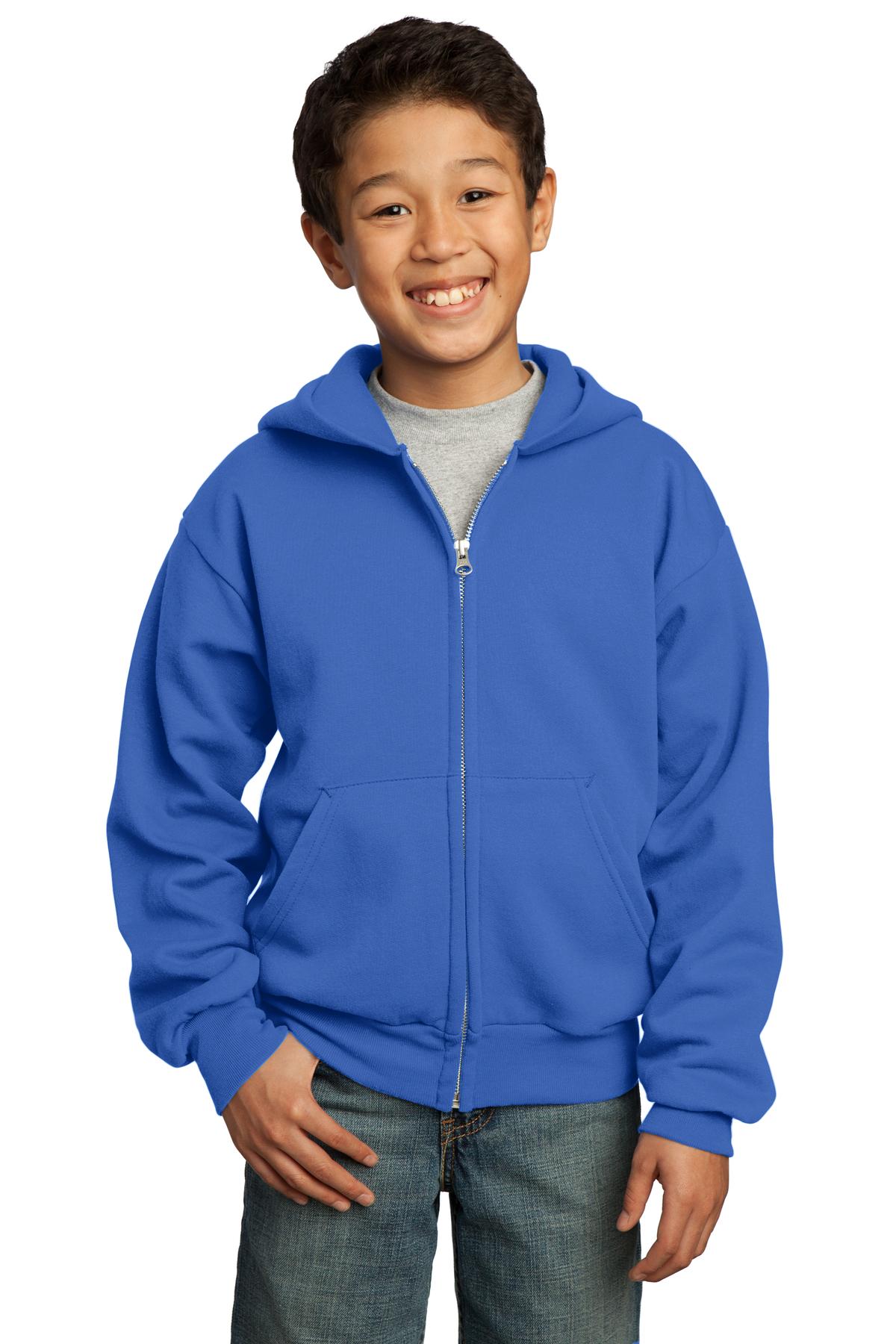 Port & Company Youth Core Fleece Full-Zip Hooded Sweatshirt Youth Apparel Hoodies & Sweatshirts