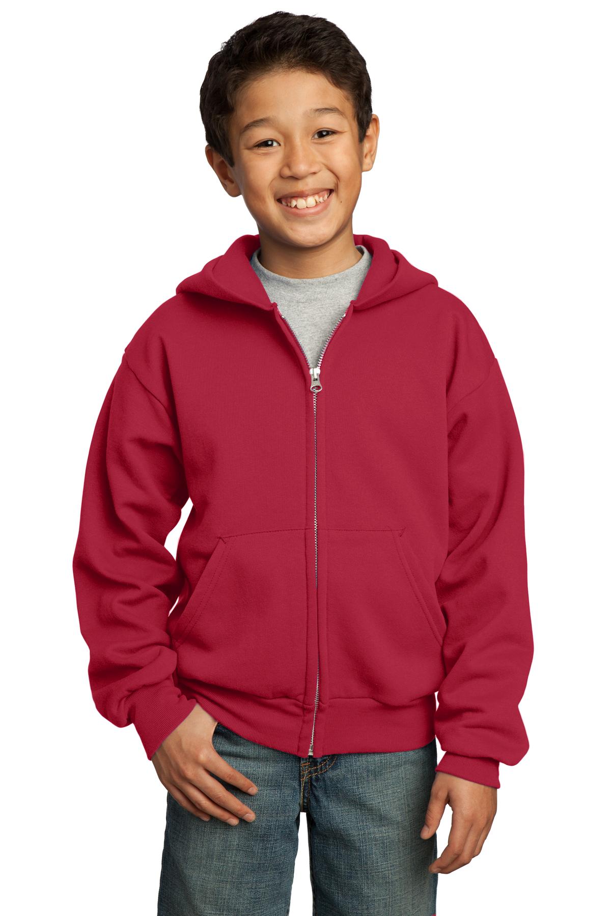 Port & Company Youth Core Fleece Full-Zip Hooded Sweatshirt Youth Apparel Hoodies & Sweatshirts