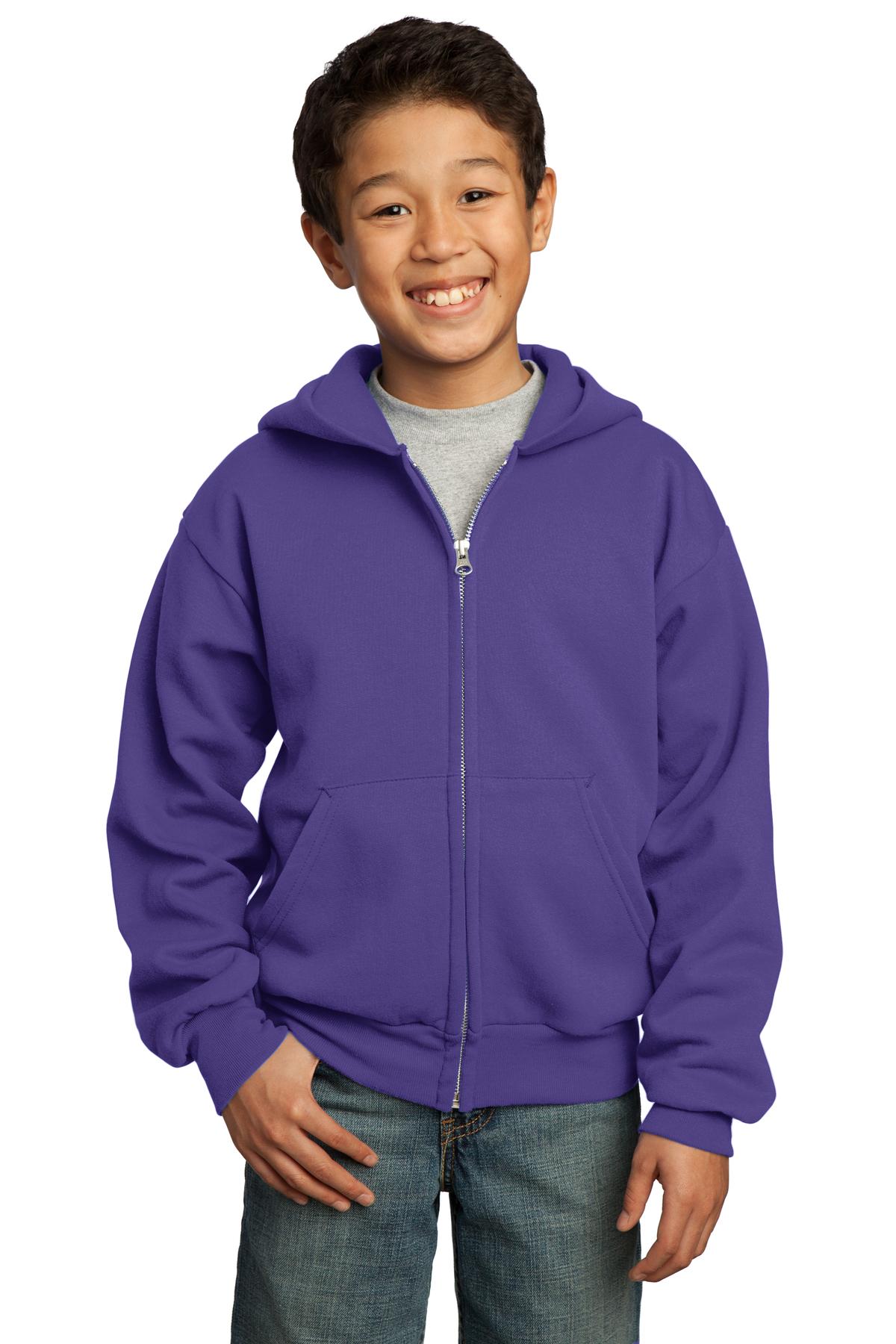 Port & Company Youth Core Fleece Full-Zip Hooded Sweatshirt Youth Apparel Hoodies & Sweatshirts