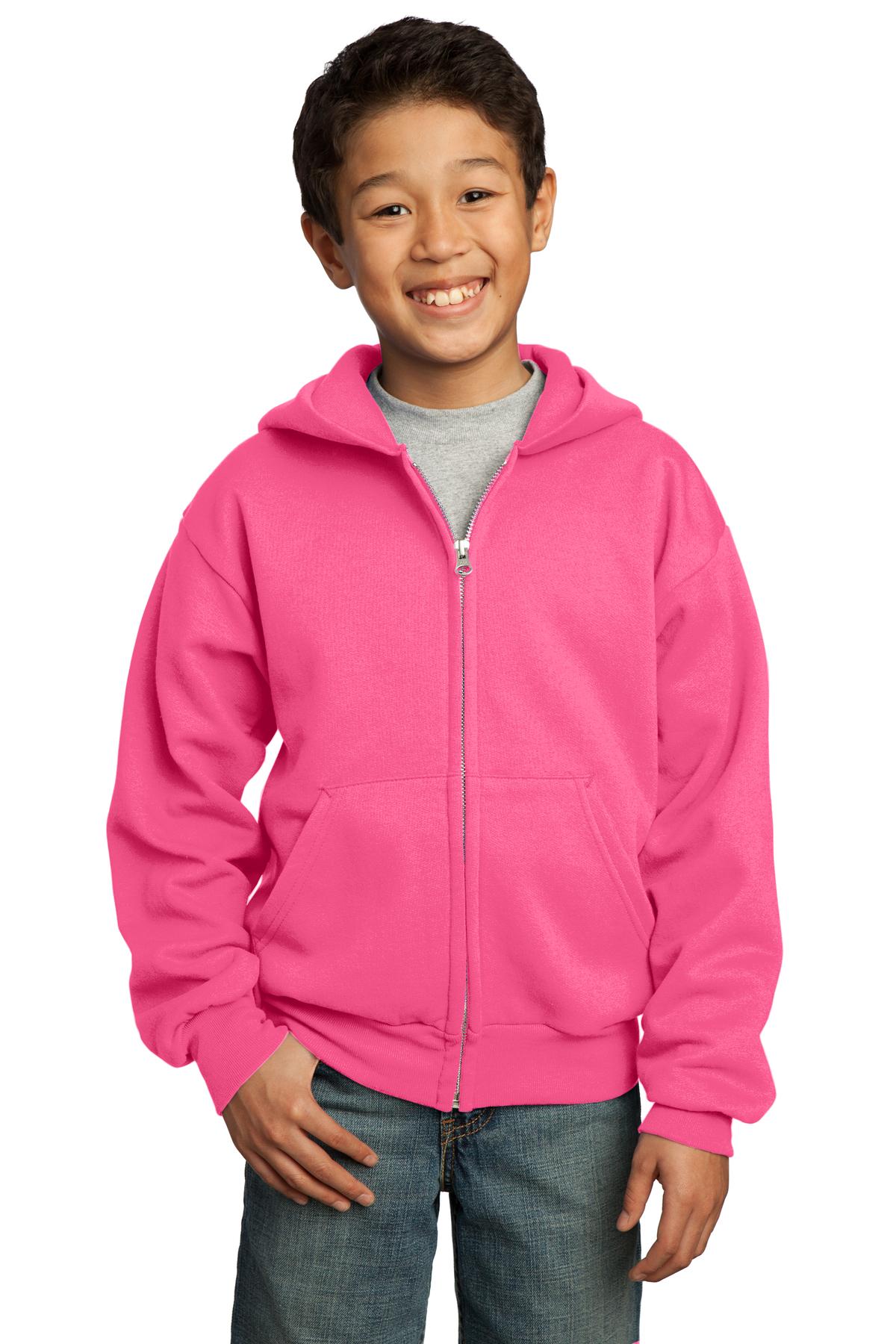 Port & Company Youth Core Fleece Full-Zip Hooded Sweatshirt Youth Apparel Hoodies & Sweatshirts