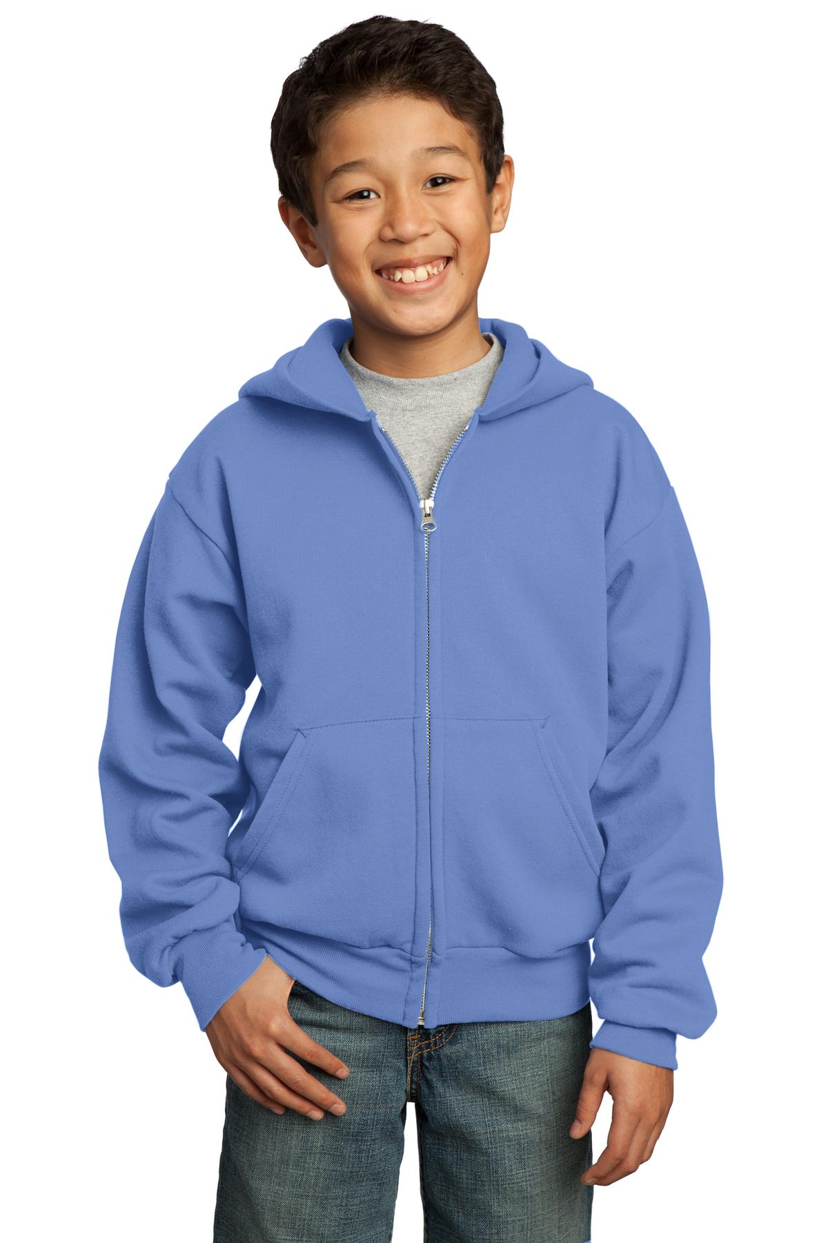 Port & Company Youth Core Fleece Full-Zip Hooded Sweatshirt Youth Apparel Hoodies & Sweatshirts