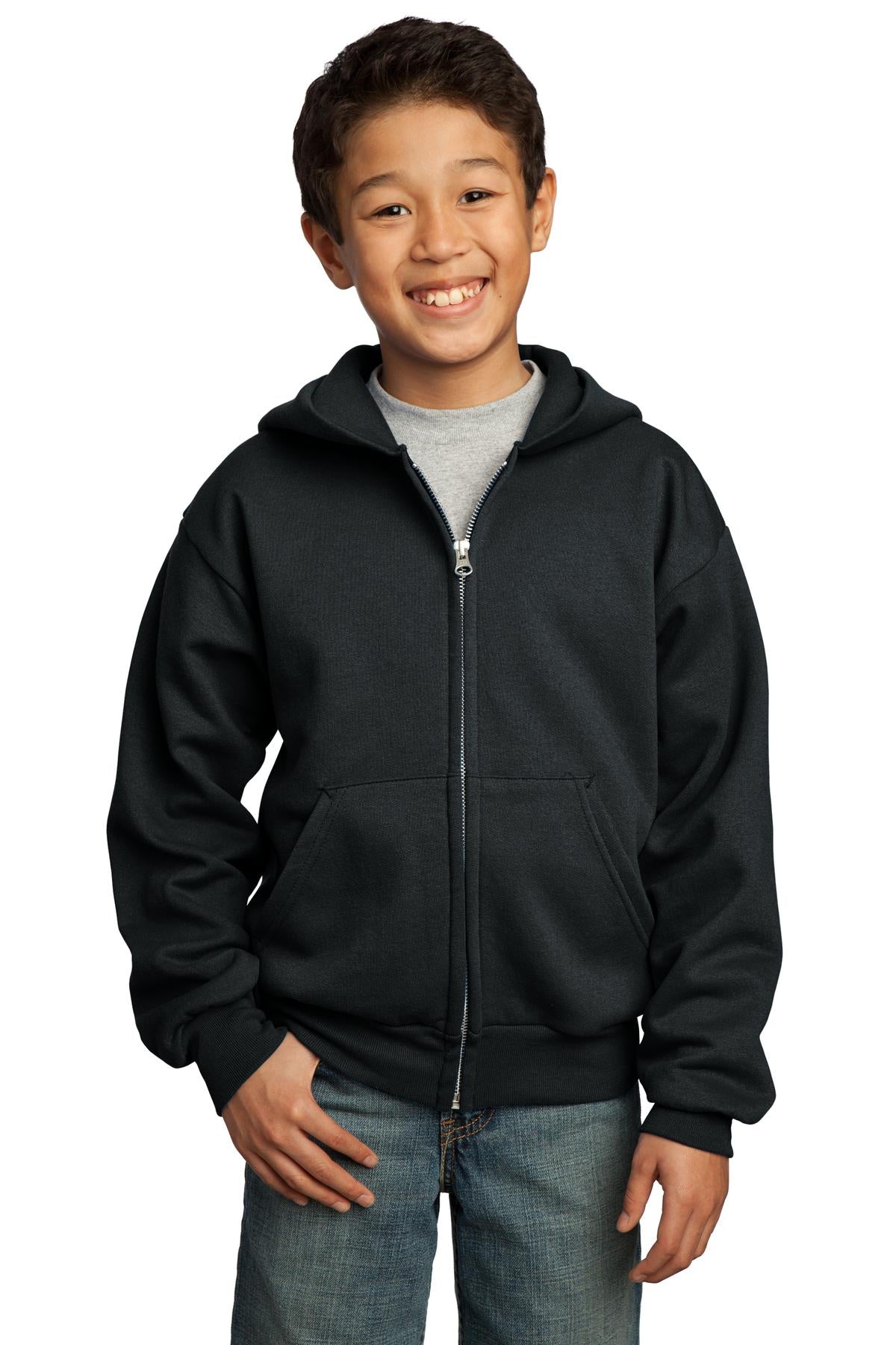 Port & Company Youth Core Fleece Full-Zip Hooded Sweatshirt Youth Apparel Hoodies & Sweatshirts