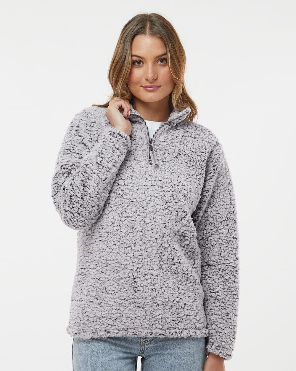 J. America Women's Epic Sherpa Quarter-Zip Pullover 6573 Womens Apparel Sweatshirts & Fleece