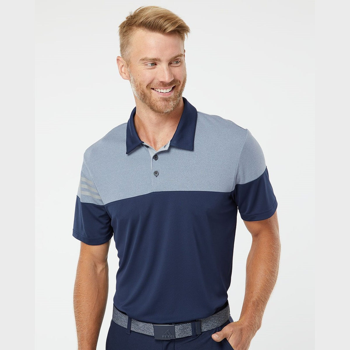 Adidas Men's Heathered 3-Stripes Colorblock Polo