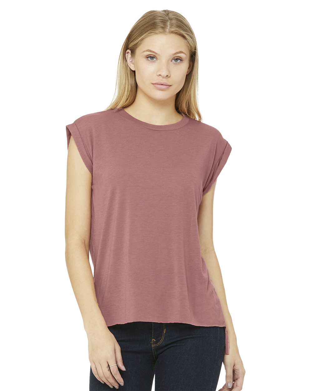 BELLA + CANVAS Women's Flowy Rolled Cuffs Muscle Tee Womens Apparel Shirts & Tops