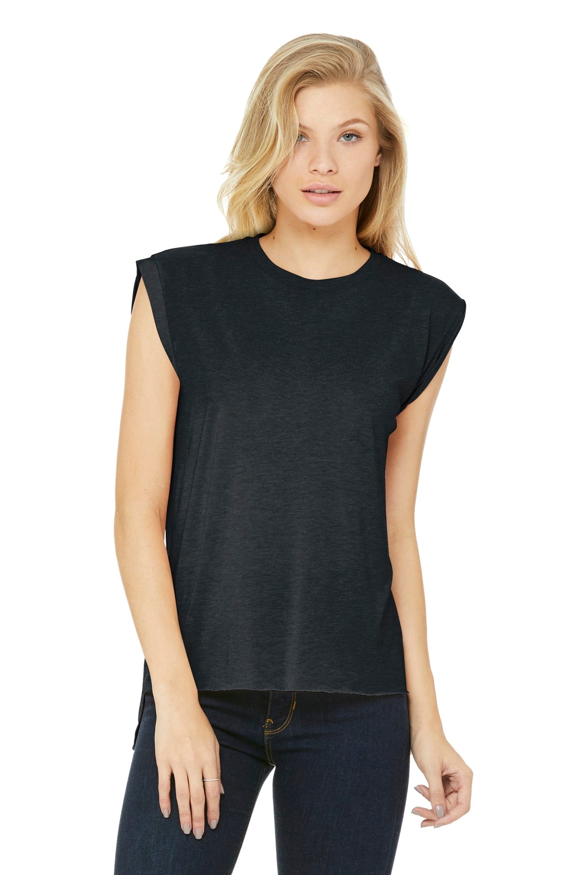 BELLA + CANVAS Women’s Flowy Rolled Cuffs Muscle Tee Womens Apparel Shirts & Tops