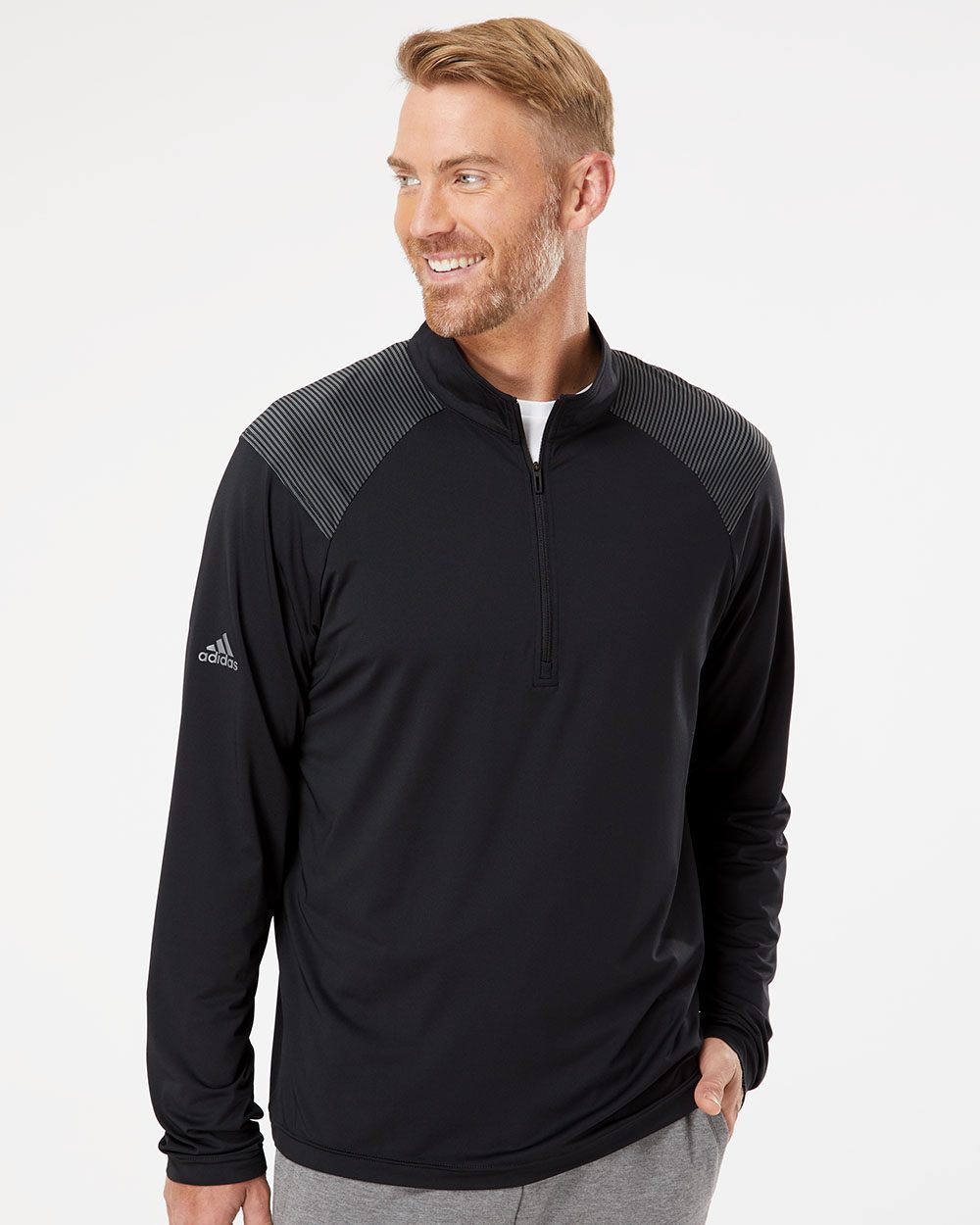 adidas Men's Shoulder Stripe Quarter-Zip Pullover