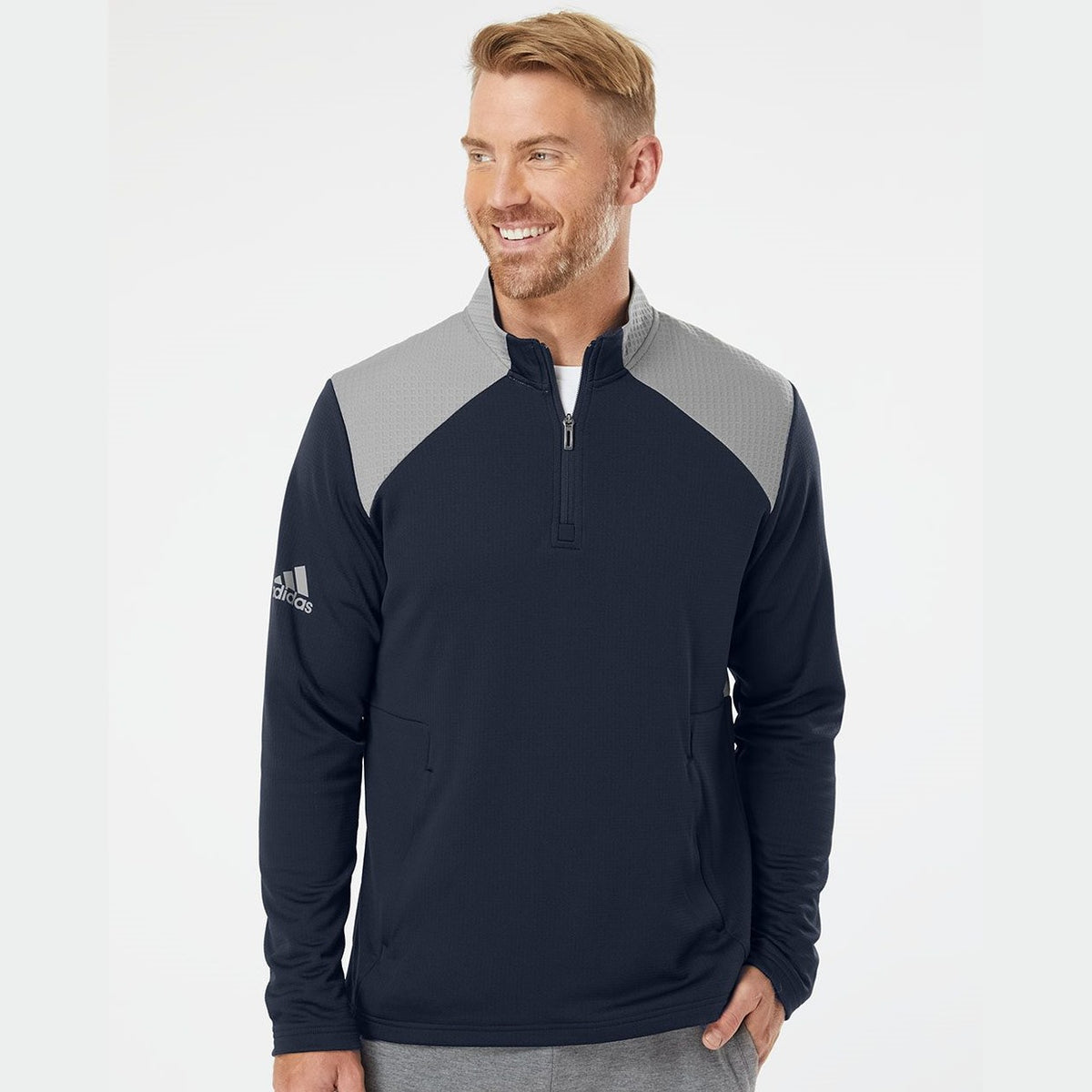 adidas Men's Textured Mixed Media Quarter-Zip Pullover