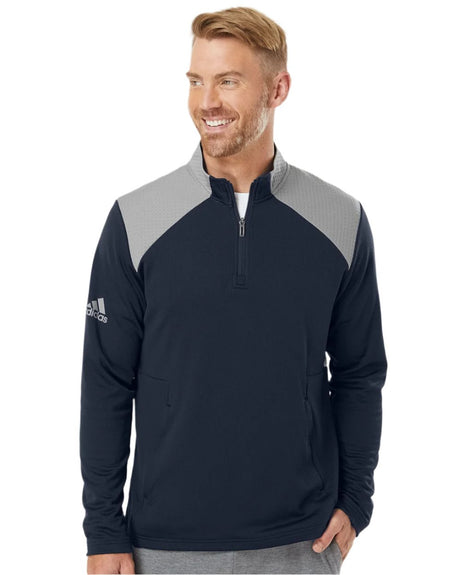 adidas Men's Textured Mixed Media Quarter-Zip Pullover Mens Apparel Sweatshirts & Fleece