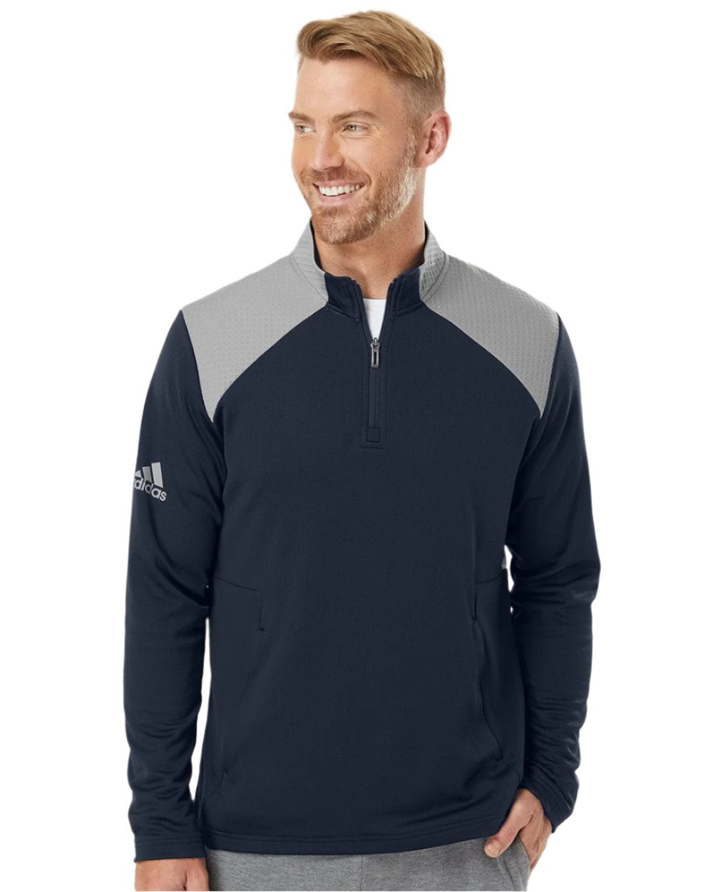 adidas Men's Textured Mixed Media Quarter-Zip Pullover Mens Apparel Sweatshirts & Fleece