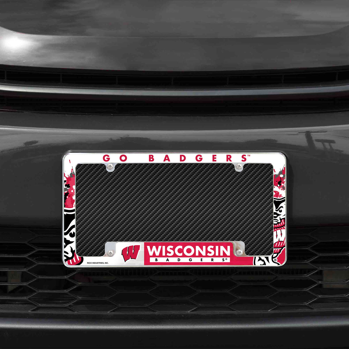 Rico Industries NCAA Wisconsin Badgers Primary 12" x 6" Chrome License Plate Frame-1