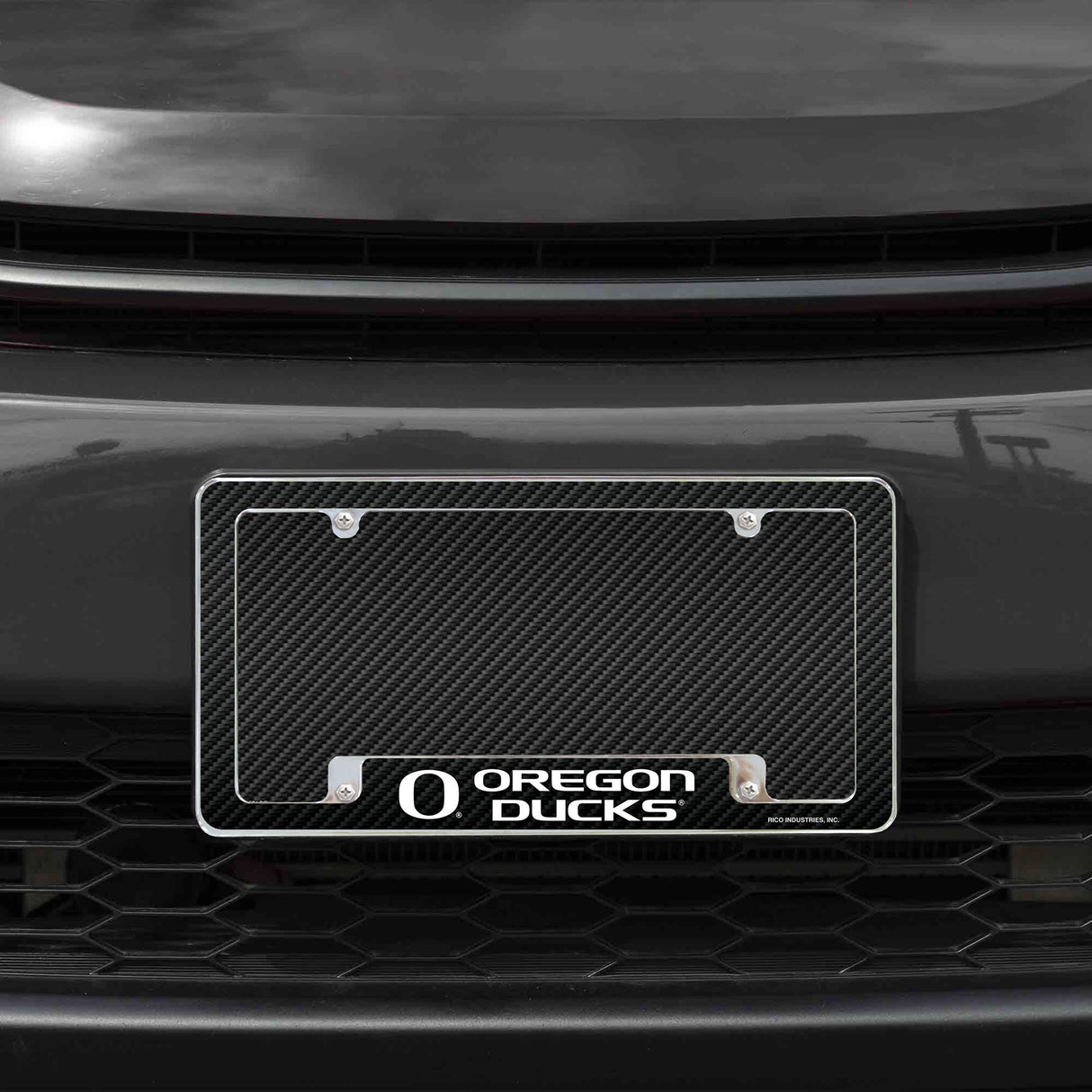 Rico Industries NCAA Oregon Ducks Carbon Fiber 12" x 6" Chrome License Plate Frame-1