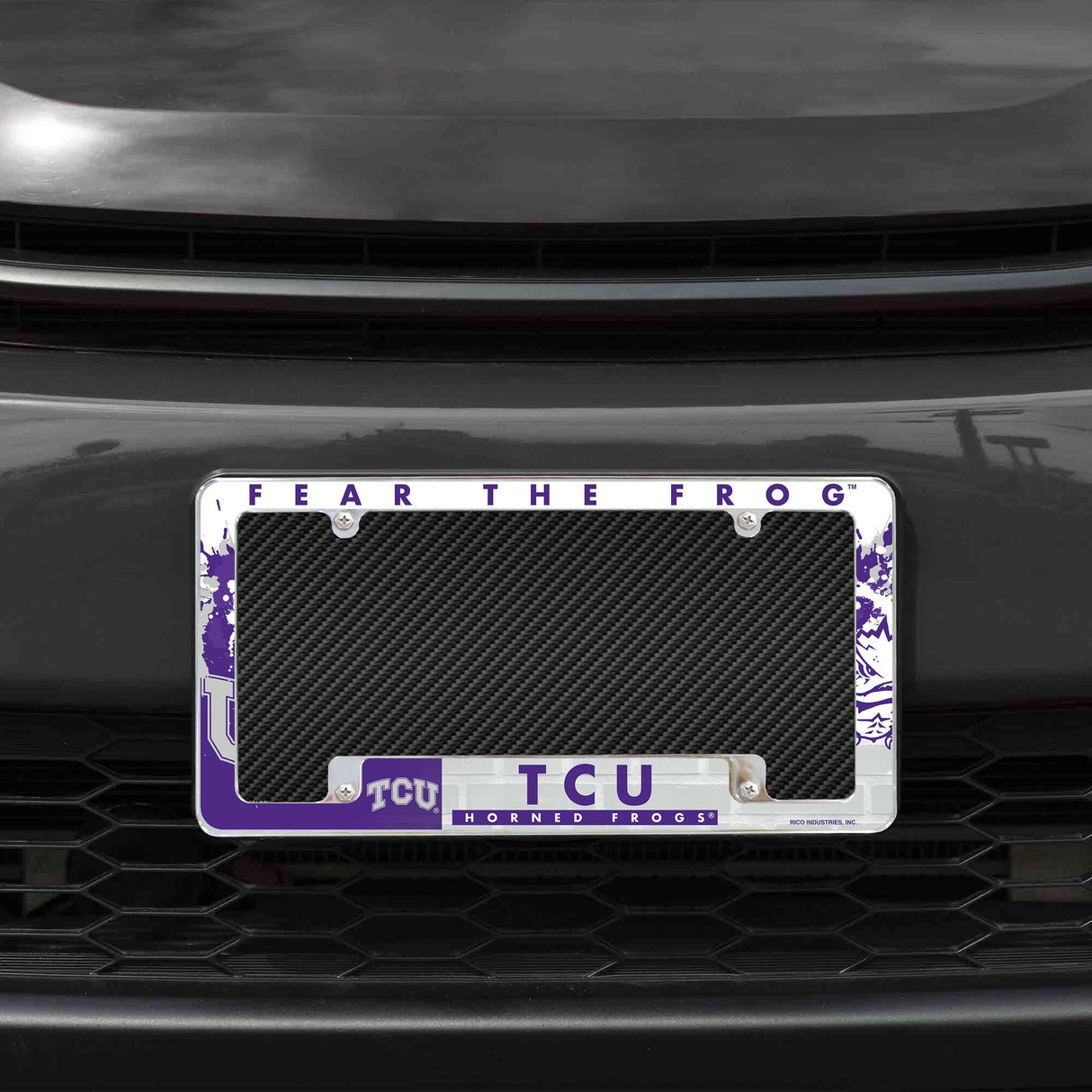 Rico Industries NCAA TCU Horned Frogs Primary 12" x 6" Chrome License Plate Frame-1