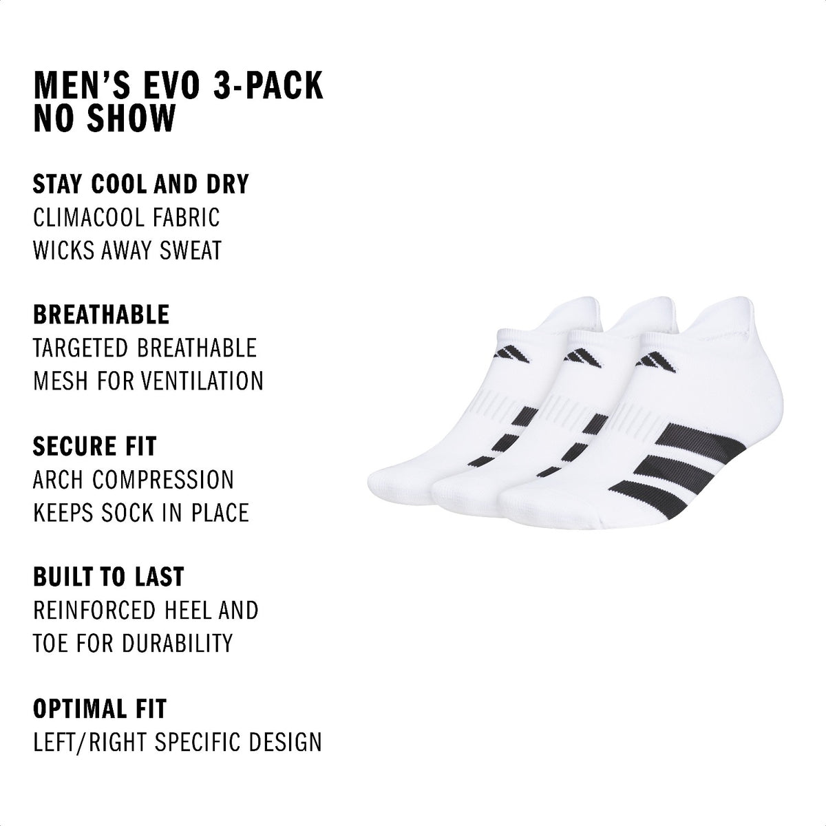adidas Men's EVO 3-Pack No Show Sock-2