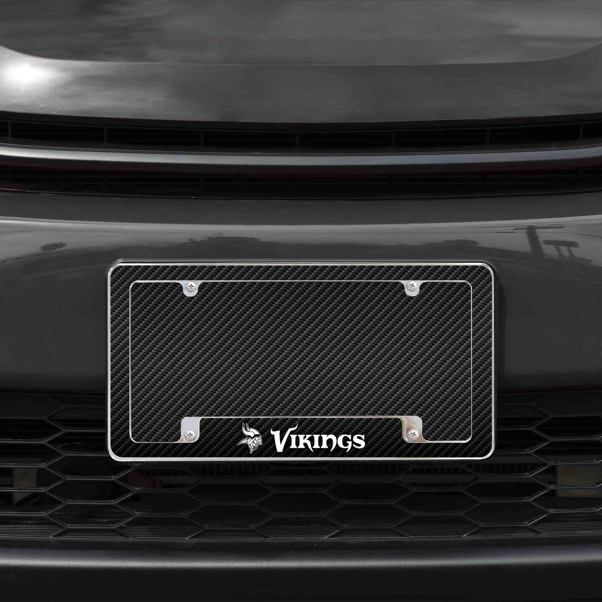 Rico Industries NFL Minnesota Vikings Black 12" x 6" Chrome License Plate Frame-1