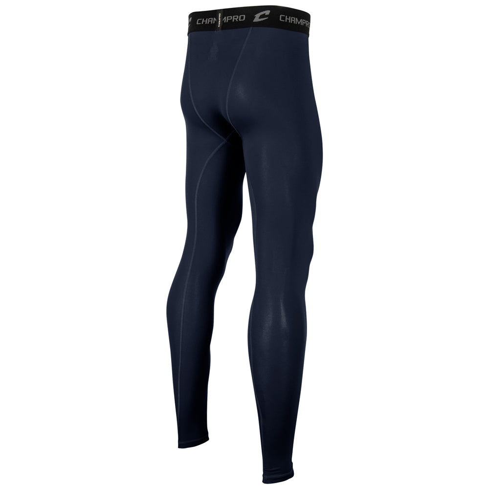 Back view of navy Champro Youth Lightning 2.0 compression full length tights on a mannequin
