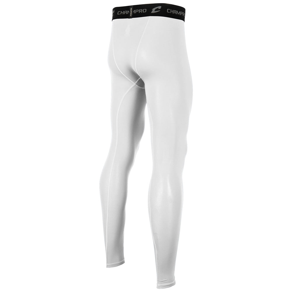 Back view of white Champro Youth Lightning 2.0 compression full length tights on a mannequin