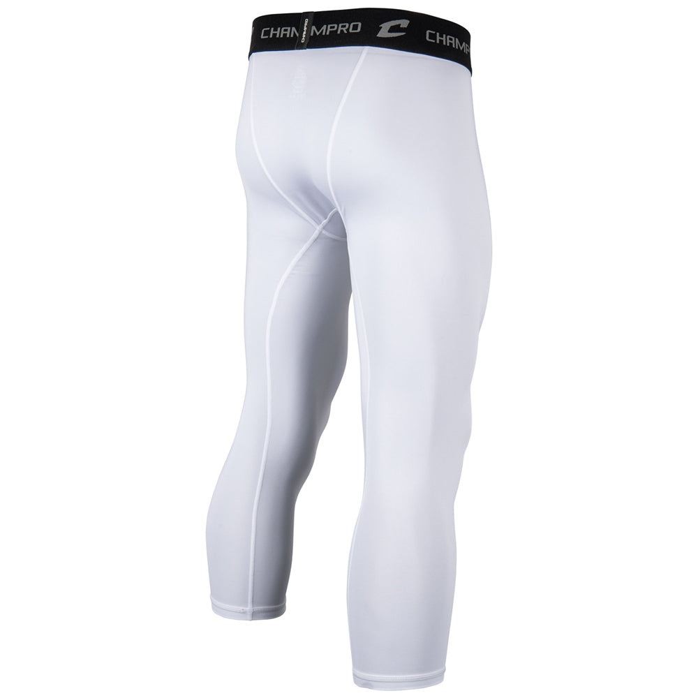Champro Youth Lightning 2.0 compression 3/4 length tights in white with a black waistband.