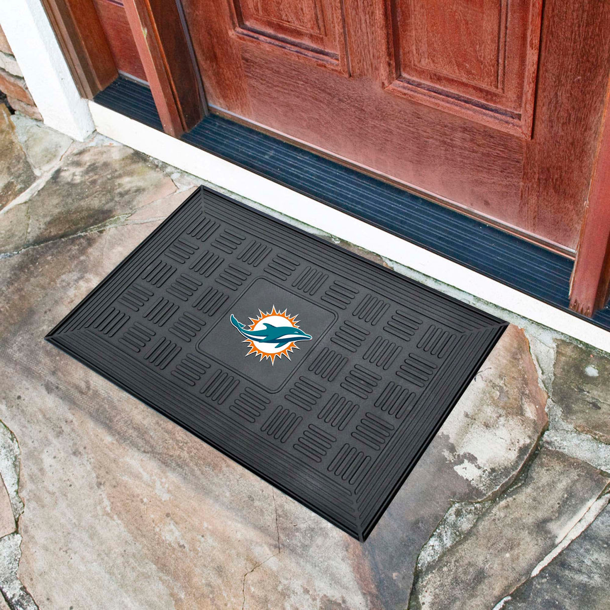 Fanmats Miami Dolphins Heavy Duty Vinyl Medallion Door Mat - 19.5in. x 31in. Fan Gear NFL Miami Dolphins