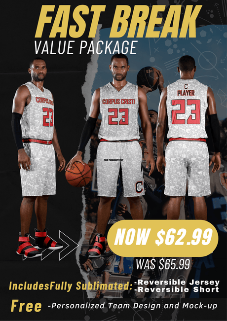 Fast Break Reversible Basketball Uniform Set – Fully Sublimated Jersey & Shorts Team Basketball Uniform Package