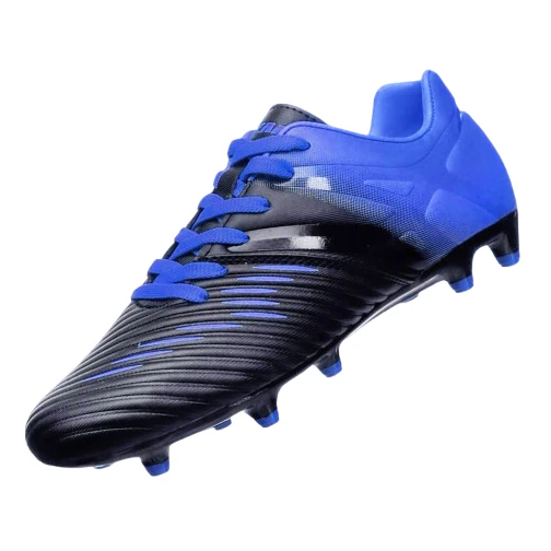 Blue and black Vizari Liga firm ground soccer cleat with blue laces.