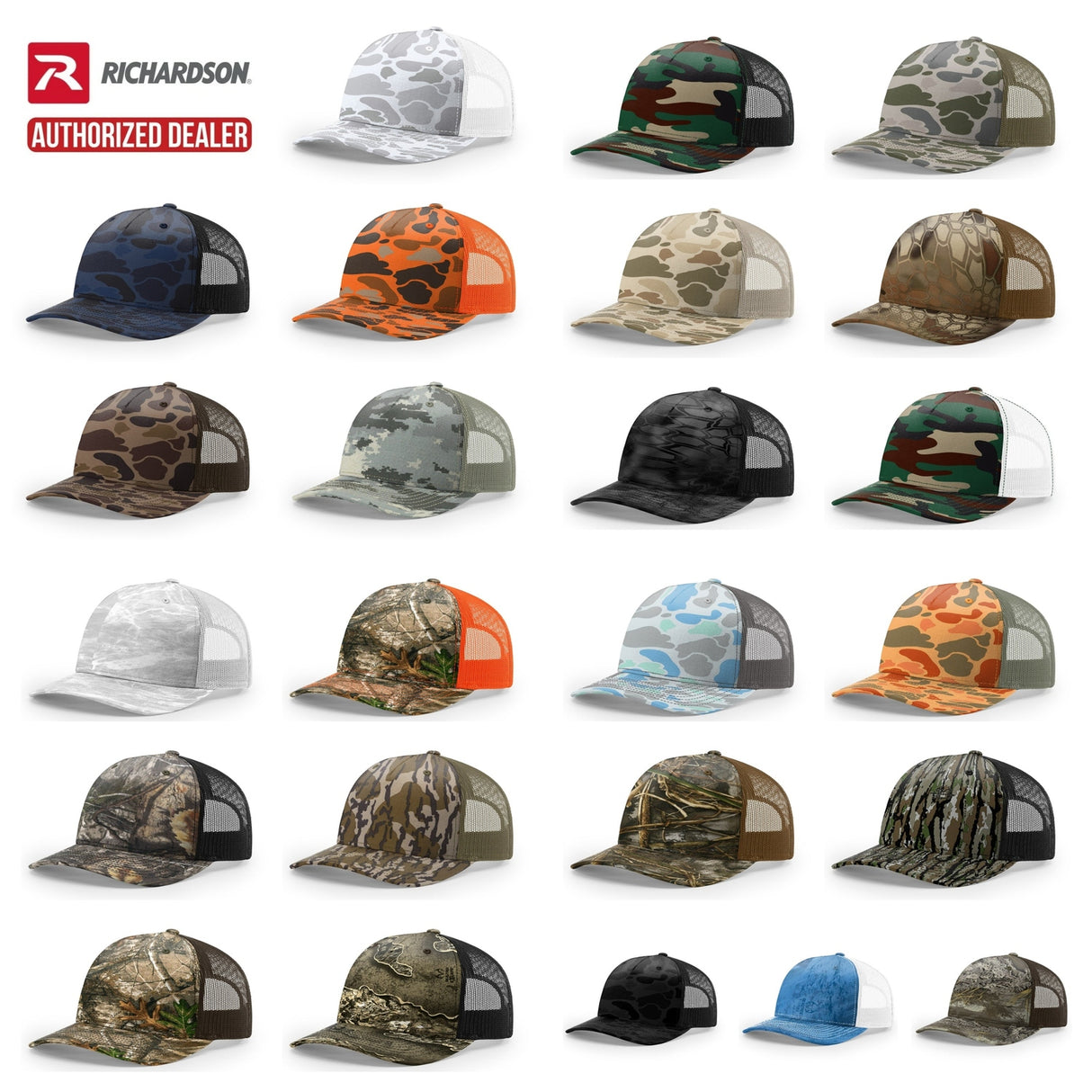 Richardson Camo Printed 112 Five Panel Trucker Hat Unisex Accessories Hats & Caps