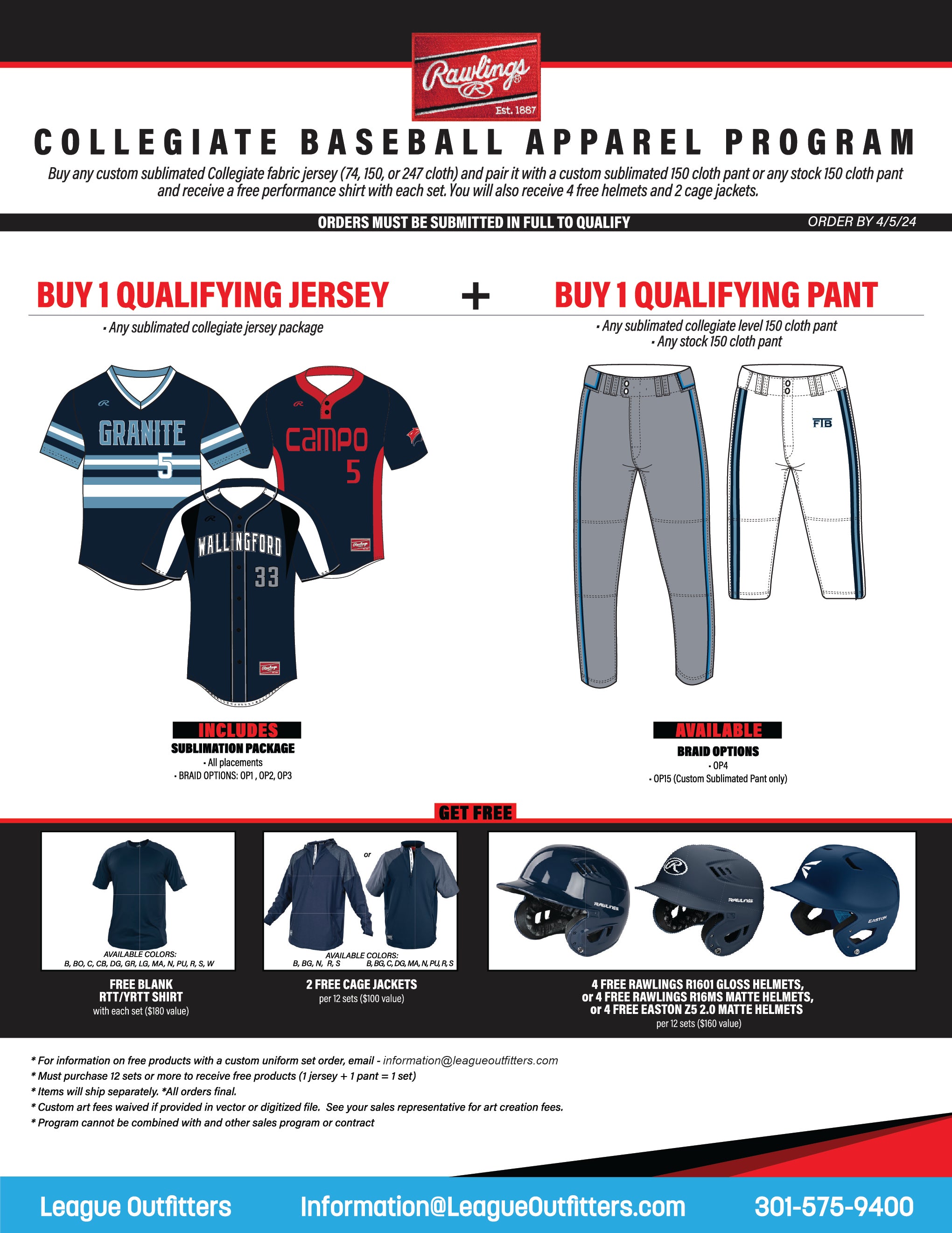 Rawlings Collegiate Baseball Uniform Package League Outfitters