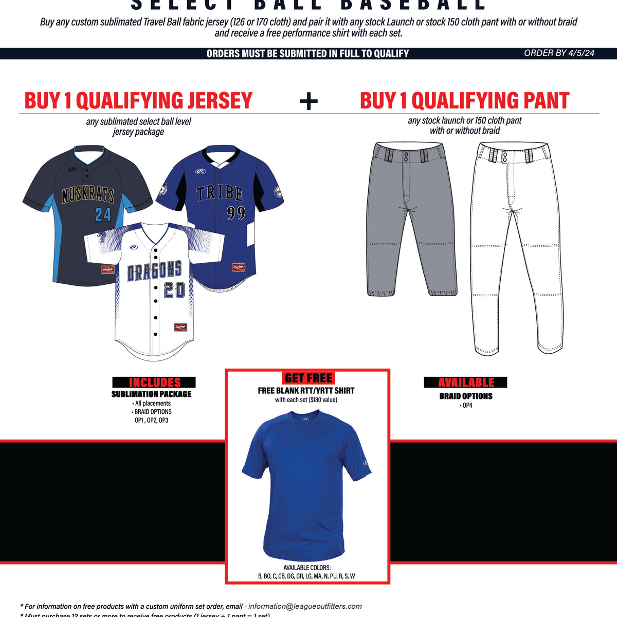 Rawlings Select Baseball Uniform Package League Outfitters