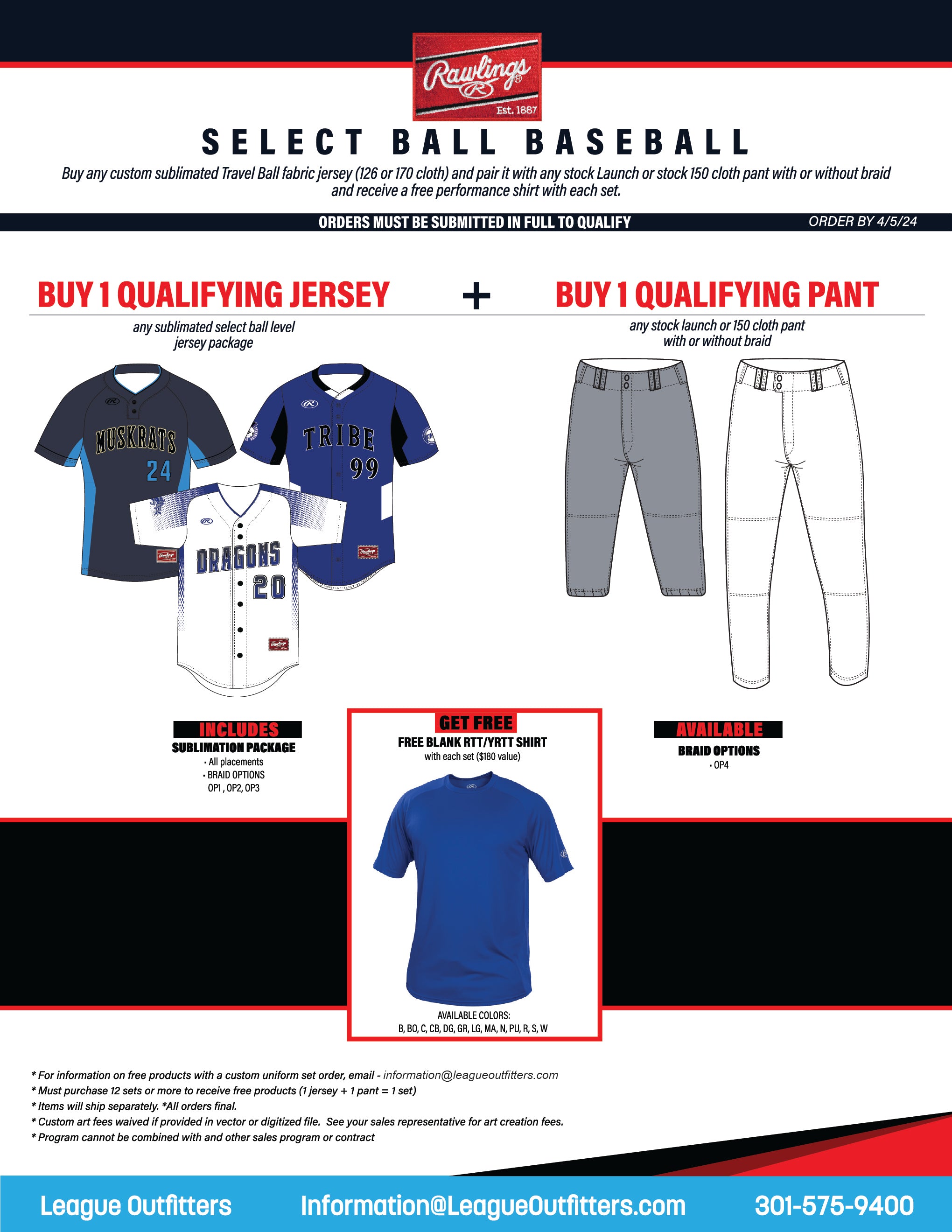 Rawlings Select Baseball Uniform Package League Outfitters