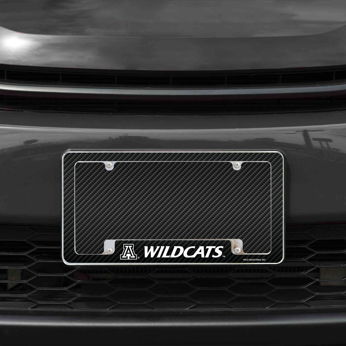 Rico Industries NCAA Arizona Wildcats Carbon Fiber 12" x 6" Chrome License Plate Frame-1