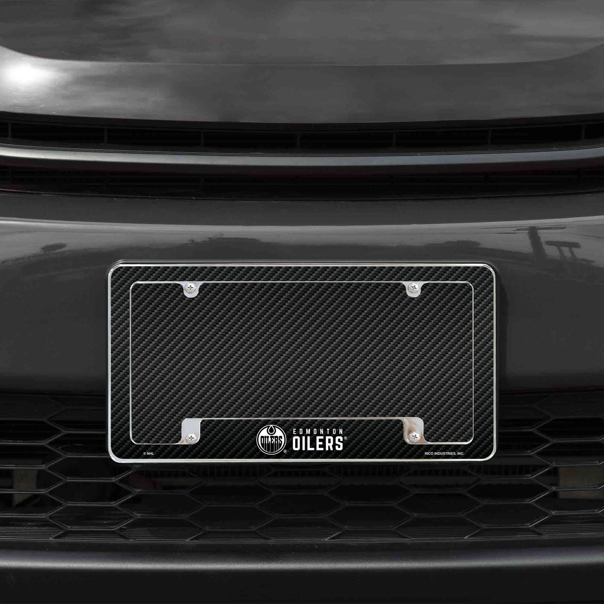 Rico Industries NHL Edmonton Oilers Black 12" x 6" Chrome License Plate Frame-1