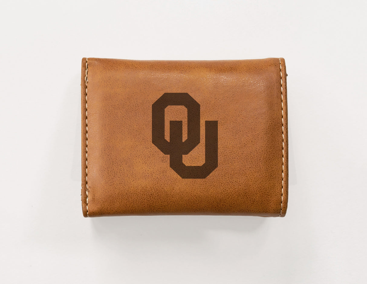Rico Industries NCAA Oklahoma Sooners Laser Engraved Faux Leather Trifold Wallet-1