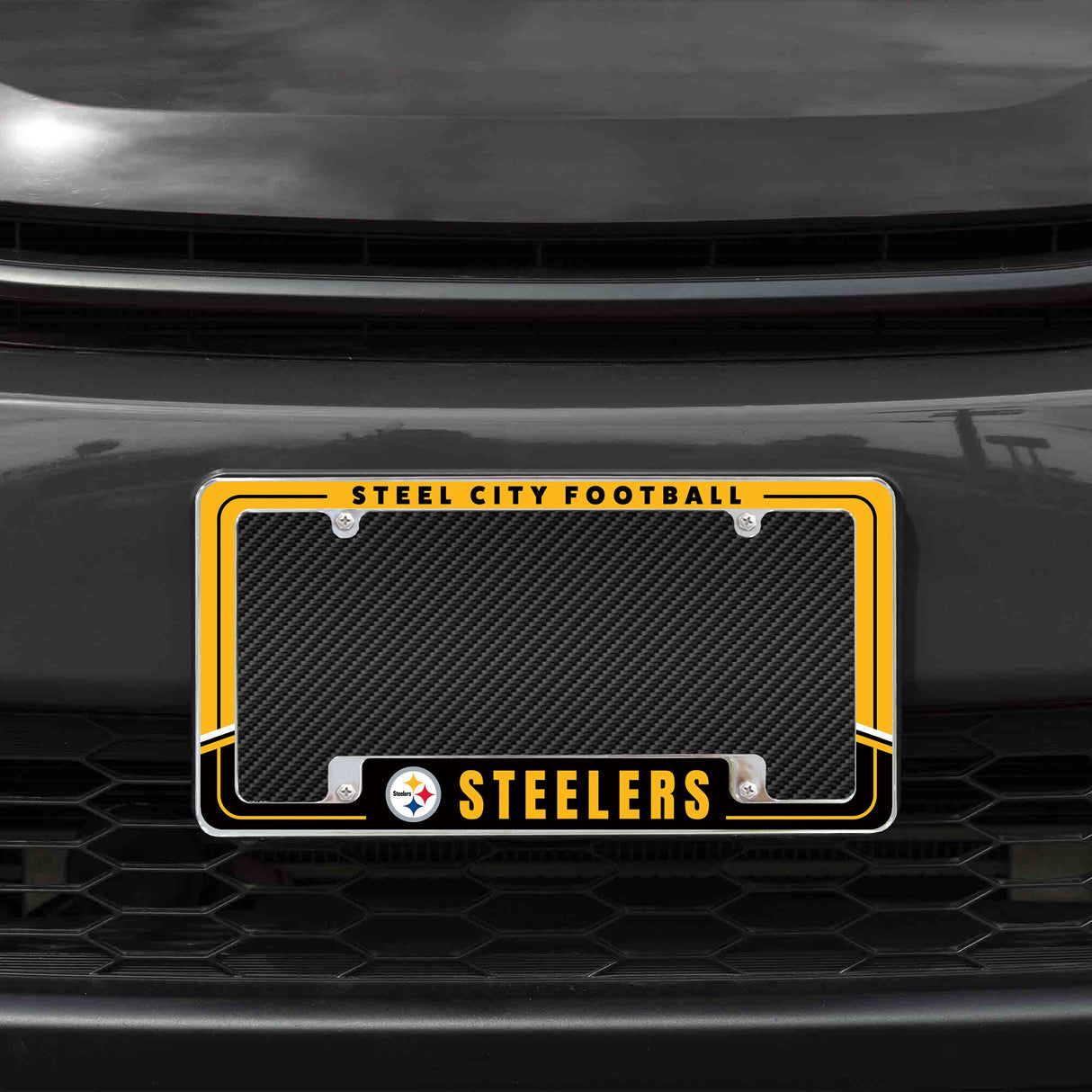 Rico Industries NFL Pittsburgh Steelers Two-Tone 12" x 6" Chrome License Plate Frame-1