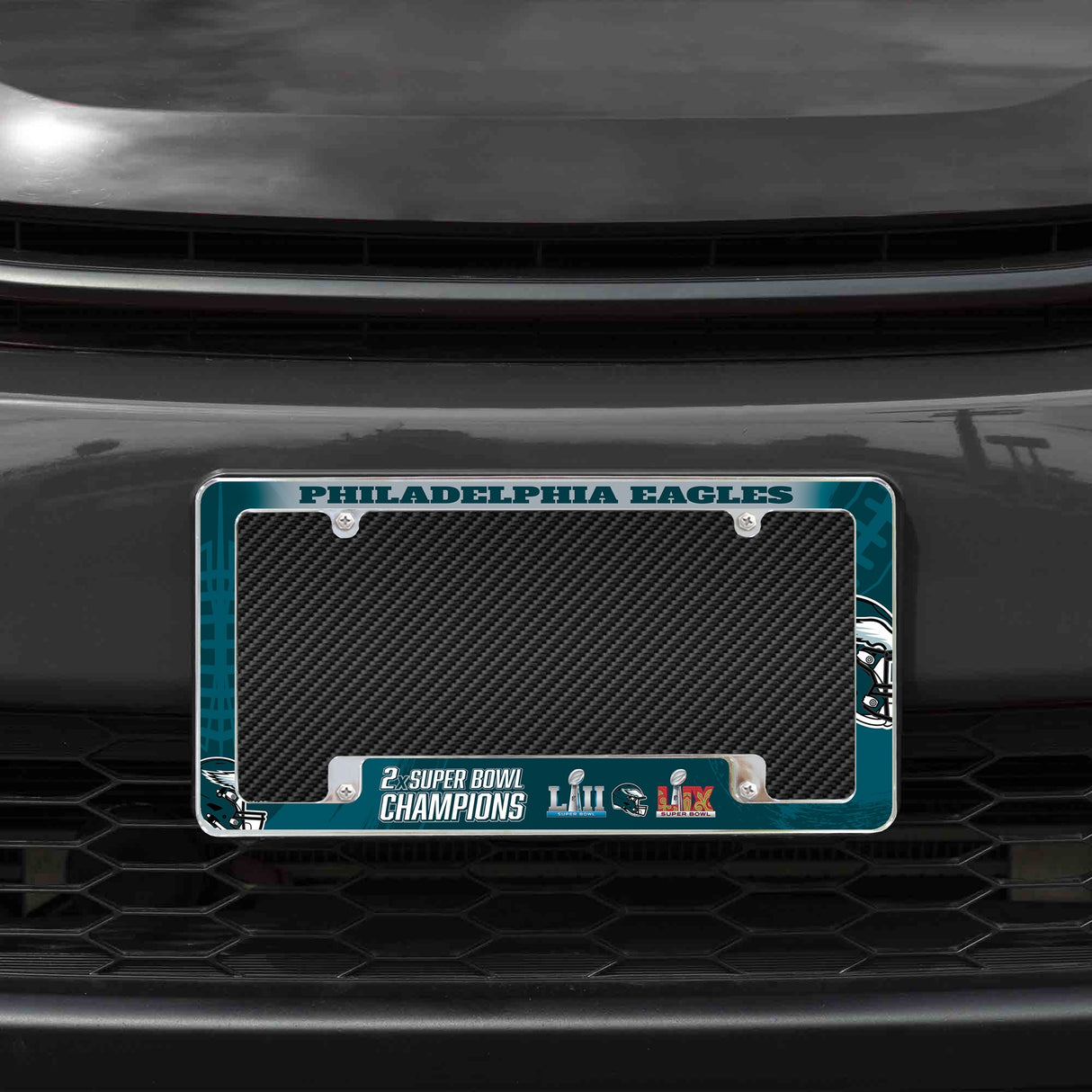 Rico Industries NFL Philadelphia Eagles 2 Time Champs 12" x 6" Chrome License Plate Frame-1
