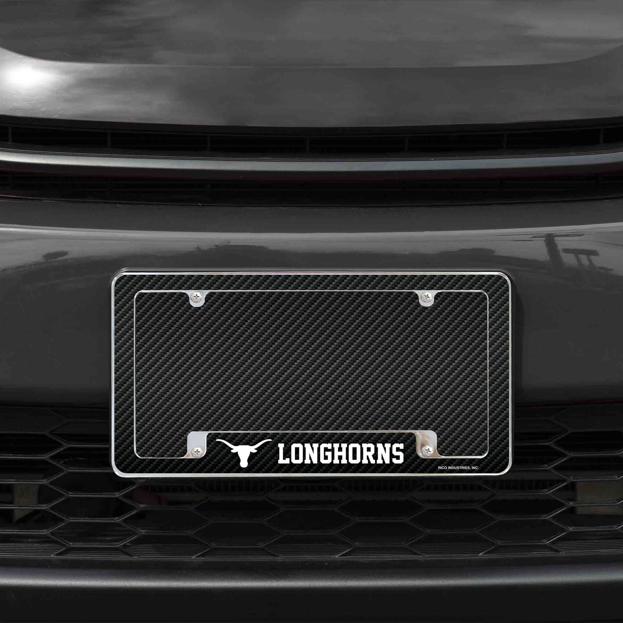 Rico Industries NCAA Texas Longhorns Carbon Fiber 12" x 6" Chrome License Plate Frame-1