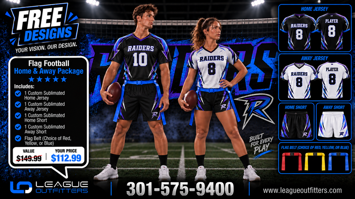 League Outfitters Custom Sublimated Home & Away Flag Football Package